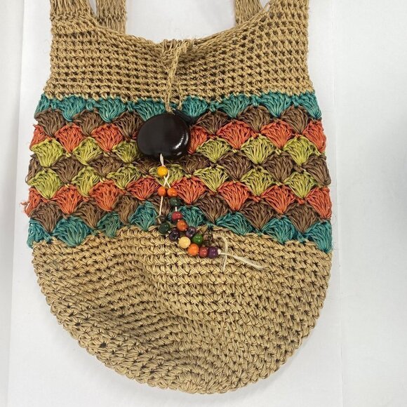 Straw Hobo Bag Multicolor Button Closure - Picture 7 of 10